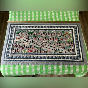 Vintage 1970s Hmong Story Cloth Paj Ntaub Large Hand Embroidered Textile 57x34”